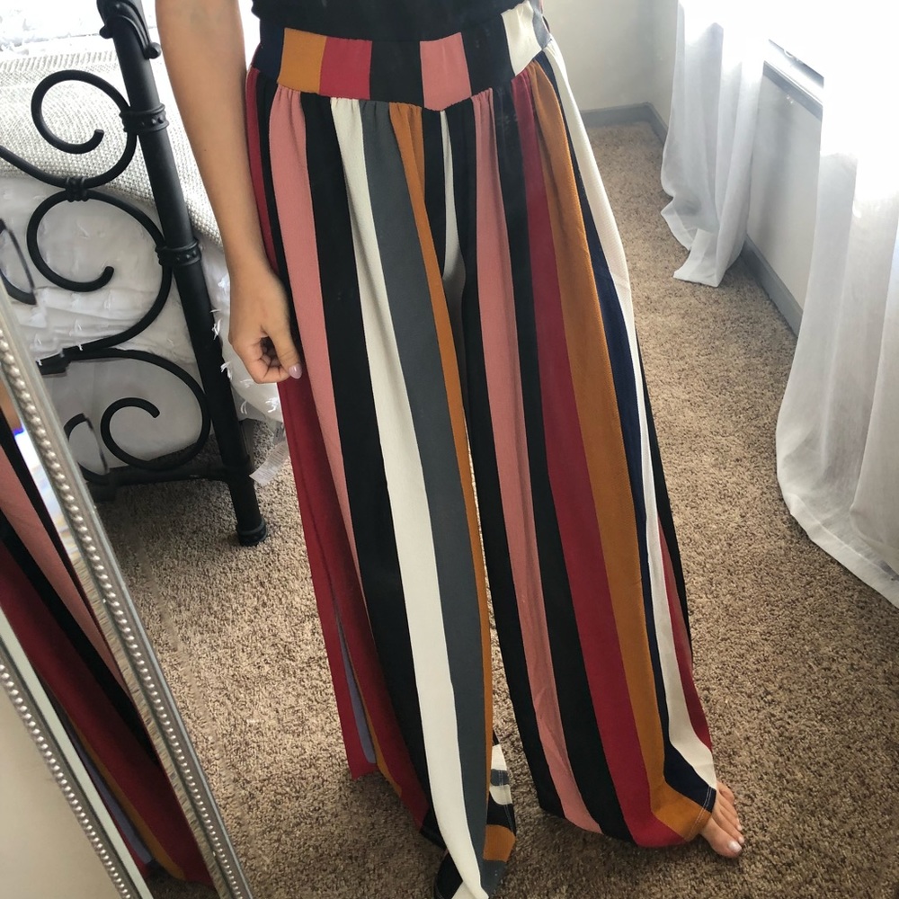 Multi colored wide leg striped pants